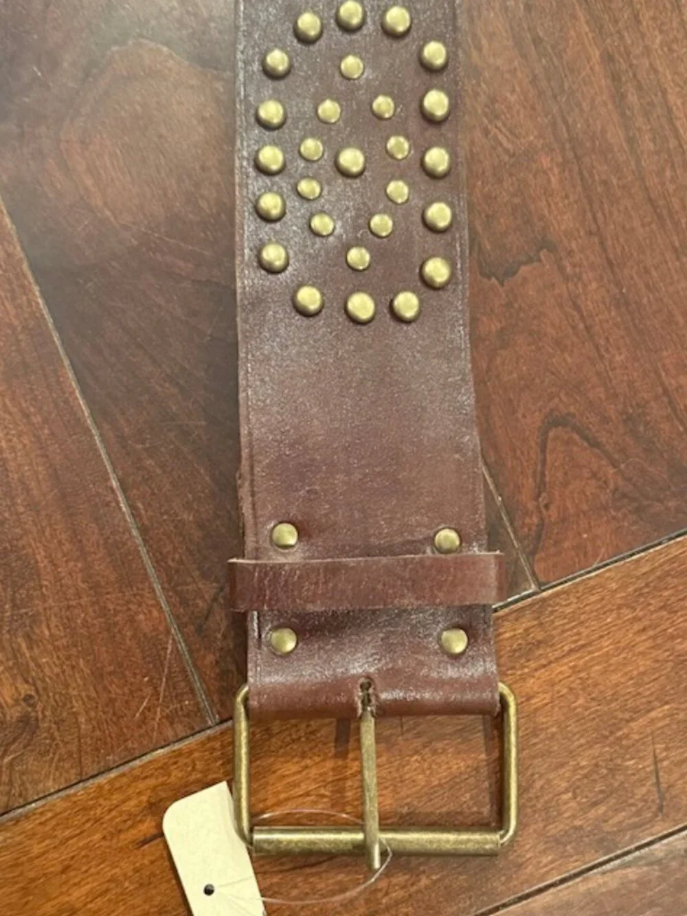 Thick Studded Brown Leather Belt Size Large
